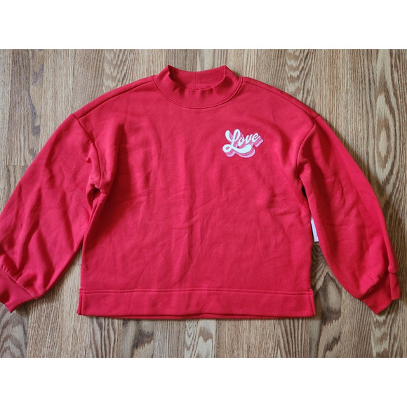 Old Navy Sweatshirt Girls Size Large 10-12 Red 'LOVE' Boxy Fit - Picture 1 of 7